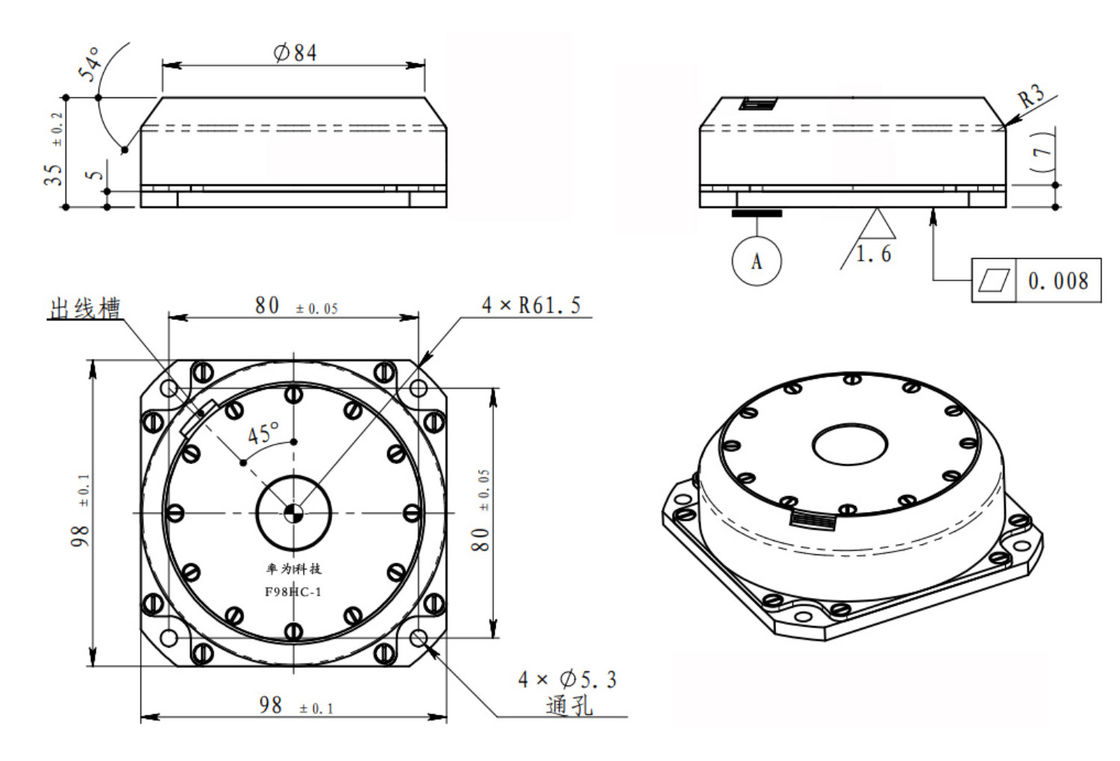سنسور ژیروسکوپ الکترونیکی دقیق با ضریب راه رفتن تصادفی ≤0.005º/H^1/2، تکرارپذیری ضریب مقیاس ≤10ppm، و ابعاد فشرده 98×98×35mm برای ناوبری