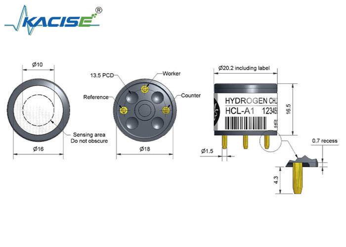 HCL-A1 حسگر هیدروژن کلرید با خطی بودن حساسیت بالا 0 تا 6 صفر جریان -3 تا 10 ppm