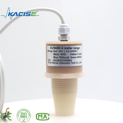 سنسور فوق صوتی KUS600 ساخته شده از مواد PVDF / PTFE برای اندازه گیری فاصله و سطح مایع استفاده می شود.